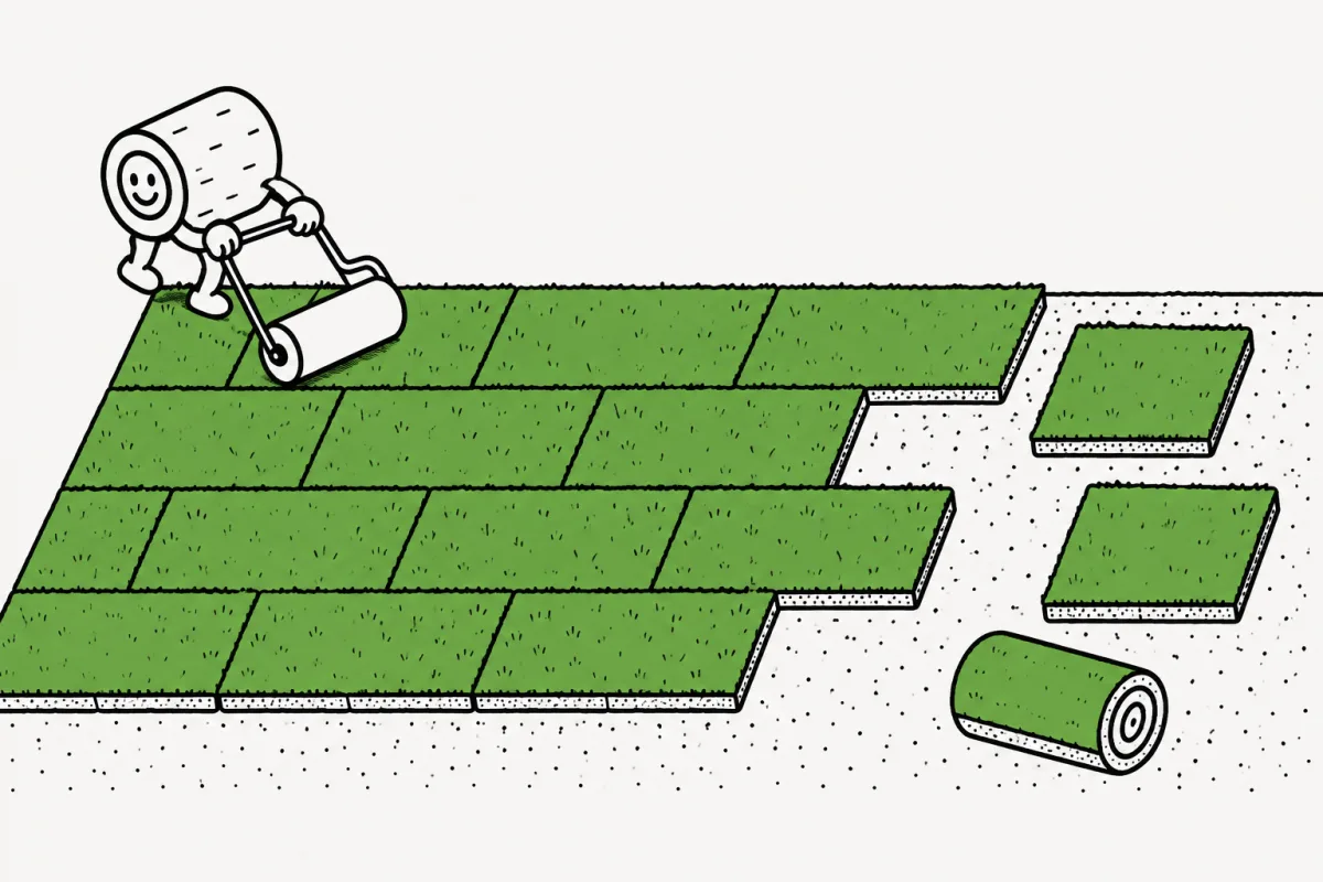 Green sod rectangles form alternating rows with offset short joints.