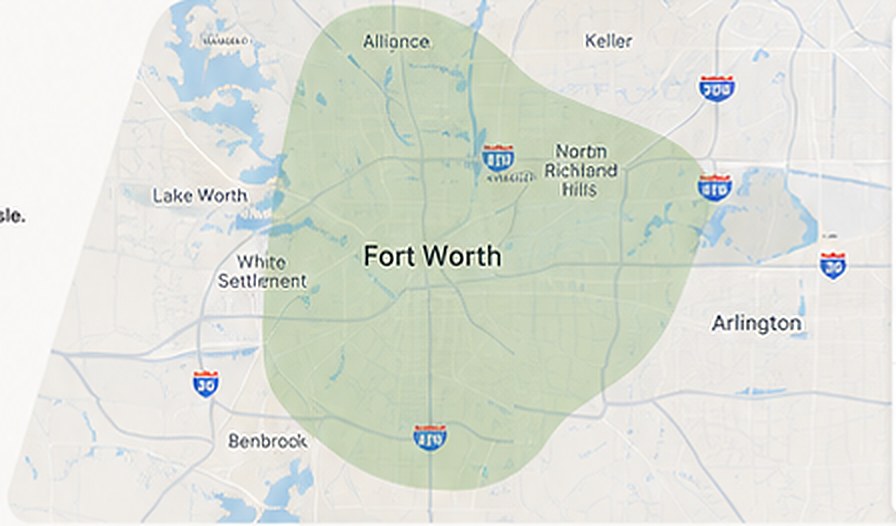Map of the Sod Friend delivery area around Fort Worth